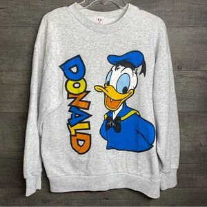 Vintage Disney Donald Duck Sweatshirt Double Sided Gray 90s Crewneck Wear Large